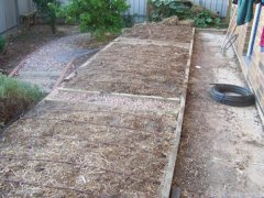 Reclaiming a paved area as veggie patch - adding irrigation.