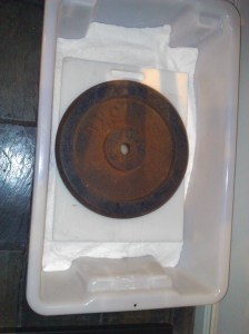 This is a 6kg leg covered in salt and weighted down.