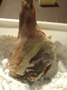 Our home-grown and home-made prosciutto. Very much an experiment.