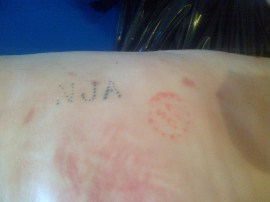 Our brand! Of course, the poor pig has to be dead and dressed for us to see it properly.