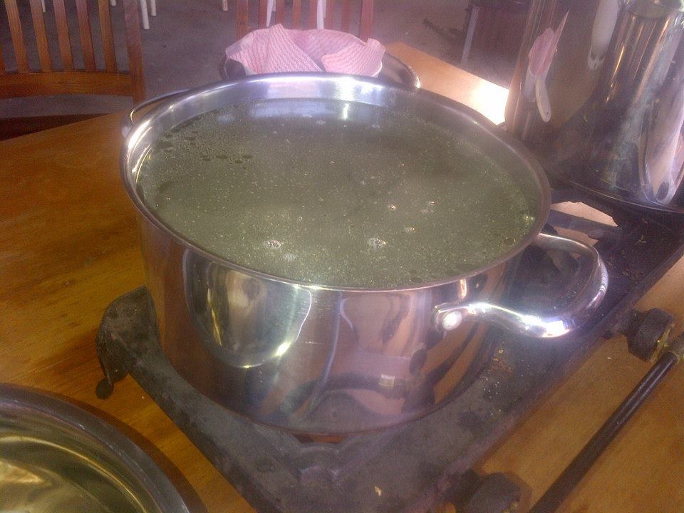 The strained stock ready to be reduced down.