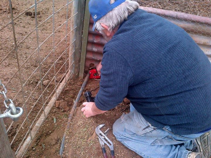 We teed into the system here, meaning we can isolate the shed, pig runs, and most of the poultry and run them entirely on rainwater. 