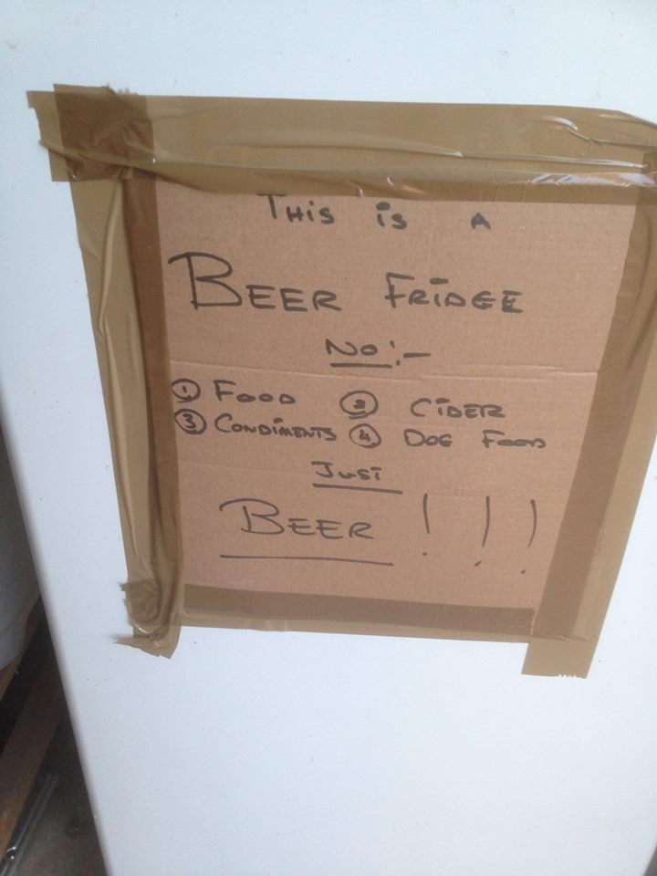 Apparently dad is sick of the beer fridge being abused.