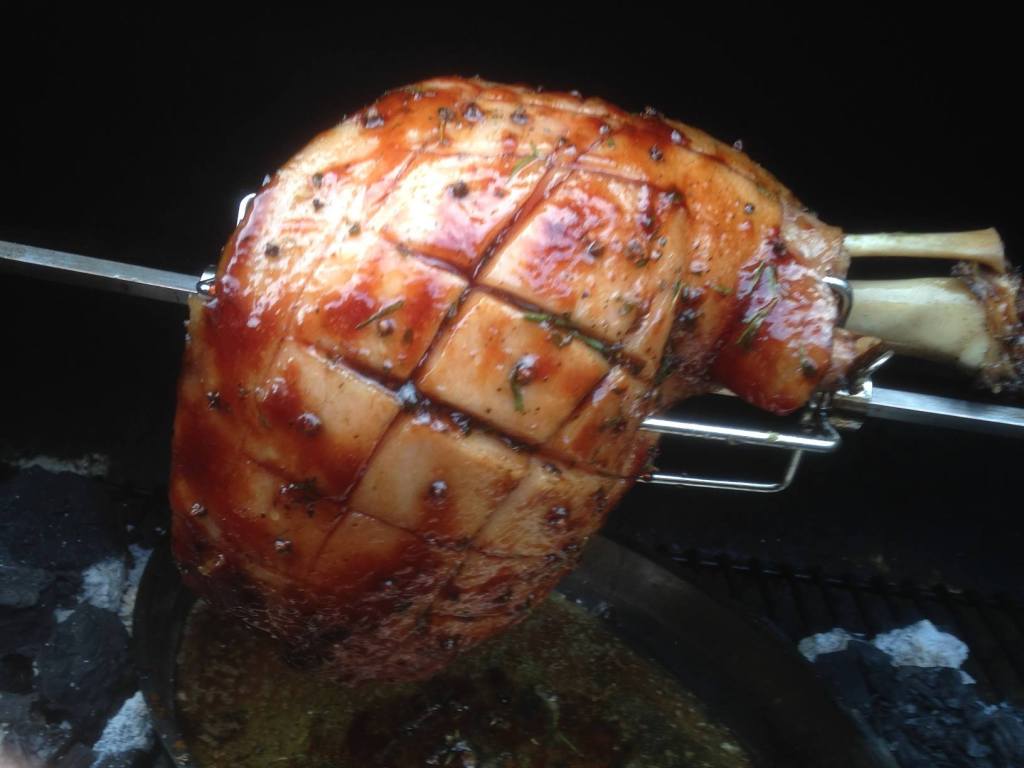 Baking the first ham.