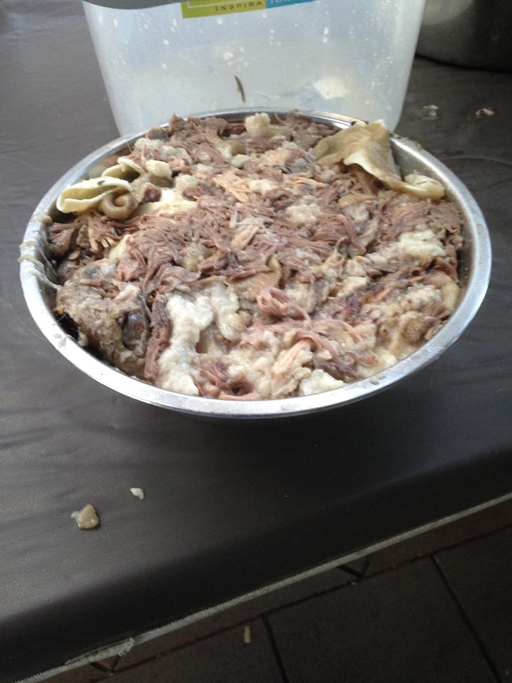 Meat, fat, skin all stripped off.