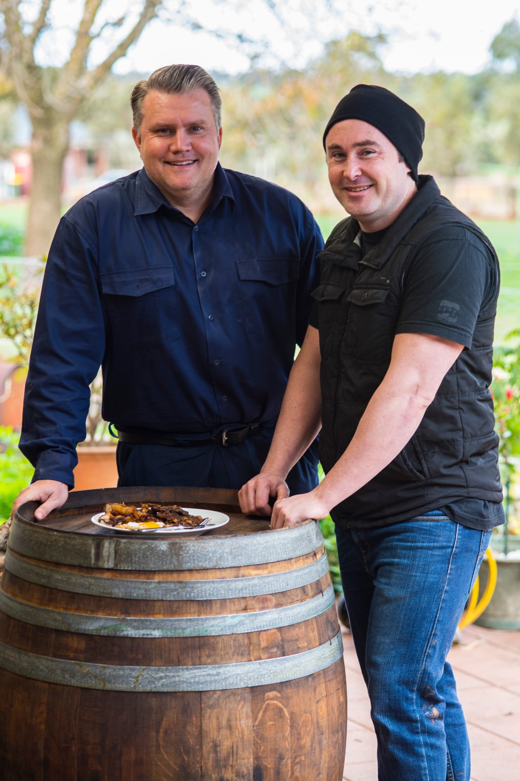 Grant and I bonding over my brawn and some duck eggs.