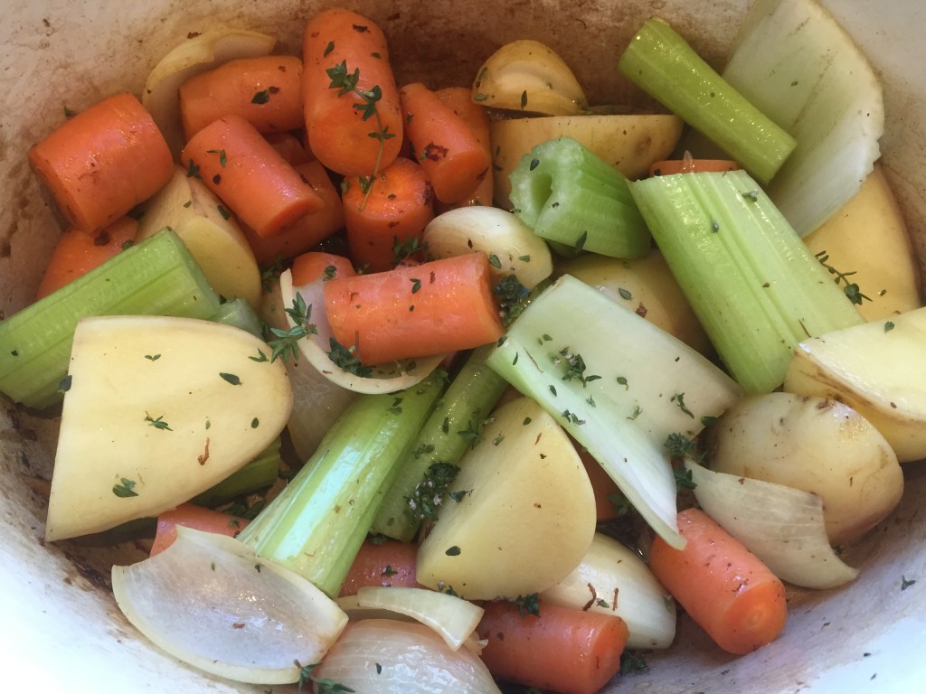 As always a mix of carrot, onion, celery, and as an added bonus potato!