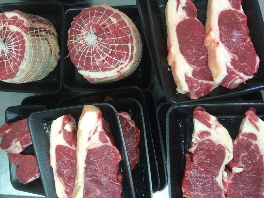 We have double market weekends fortnightly, and then just a Sunday market on the weeks in between. On the double market weekends we tend to take beef, because cows are big and we have to sell a whole one. That's market math.